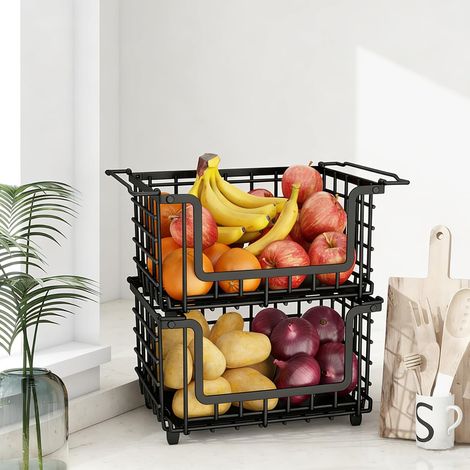 2 Pack Vegetable Fruit Baskets Stackable Wire Kitchen Counter Cupboard Pantry Organizers Storage Baskets Storage Shelves for Canning (1/5)