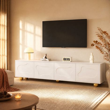 Mueble para TV (180x40x45 cm), con 2 armarios, forma de nube, 5 patas, aglomerado, blanco (1/5)