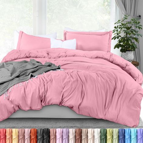 Parure de lit 3 pièces avec Fermeture éclair – 1 Housse de Couette avec 2 taies d'oreiller – Microfibre brossée Ultra Douce – 228,6 x 228,6 cm (Grand lit, Rose) (1/5)