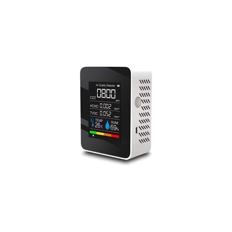 Dtecteur de dioxyde de Carbone 5 en 1 Dtecteur de qualit d\'air intrieur CO2 Compteur numrique TVOC HCHO Moniteur de temprature et d\'humidit Testeur de rtroclairage (blanc) (1/4)