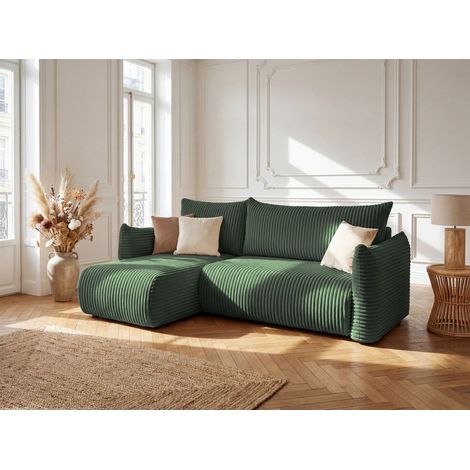 Ecksofa Schlafsofa MAILAND XS in Stoff Grün Ottomane Links