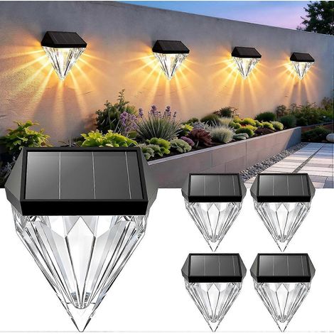 Ensemble de 4 appliques solaires murales LED blanc chaud pour jardin, escaliers, clôtures, terrasses, porches, allées et décoration murale (1/5)