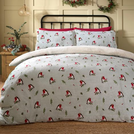 Housse de Couette en Polaire Rouge Vintage Rouge-Gorge de Noël Lit Double 200 x 200 cm Réversible 2 Motifs Housse de Couette en Polaire Douce en Peluche Bleu Canard (1/4)