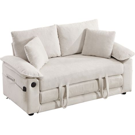 Divano letto futon 3 in 1 pieghevole bianco in tessuto con tasche laterali 148 x 120 x 80 cm (1/5)