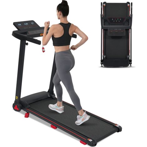 Tapis de course avec fonction d'inclinaison, 3,0 CV, pliable, pour la maison, 14 km/h, inclinaison de 8 %, 120 kg, avec capteurs de fréquence cardiaque, station de recharge Type-C et USB, Bluetooth (1/5)