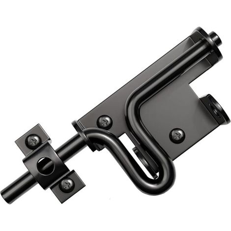 Loquet coulissant extérieur pour porte de jardin Boulon avec trou pour cadenas, fermeture de porte sécurisée en métal noir. (1/4)