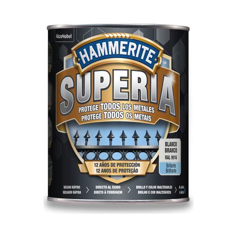HAMMERITE superia brillo blanco 0.750 l , Hammerite Superia brillo blanco 0.750 L Nueva generación en esmalte antioxidante al agua Aplicado directo al óxido sin necesidad d (1/3)