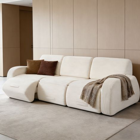 Sofas gerade - Modulares Sofa mit verstellbarer Kopf- und Fußstütze, umwandelbar in Bett, in Cordvelours hellbeige (1/5)
