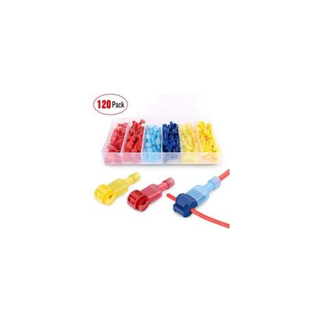 Kit di connettori elettrici rapidi a T BRAVIX da 120 pezzi, connettori rapidi a T, kit di connettori terminali completamente isolati - Blu x 40 pezzi, Giallo x 40 pezzi, Rosso x 40 pezzi