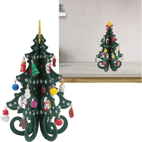 Miniatur-Weihnachtsbaum aus Holz für den Schreibtisch, Weihnachtsdekoration mit Mini-Ornamenten, lustige Weihnachtsbasteleien und Geschenke (1/5)