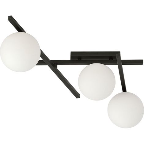 Plafoniera Moderna 3 Luci Smart In Acciaio Nero Bracci Regolabili E Vetro Opale (1/5)