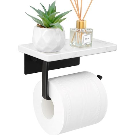 [JAMAIS UTILISÉ]Porte-papier toilette en marbre avec étagère, support de rouleau de papier toilette noir mat, support mural à vis, support de rouleau de papier toilette en acier inoxydable avec rangem (1/5)