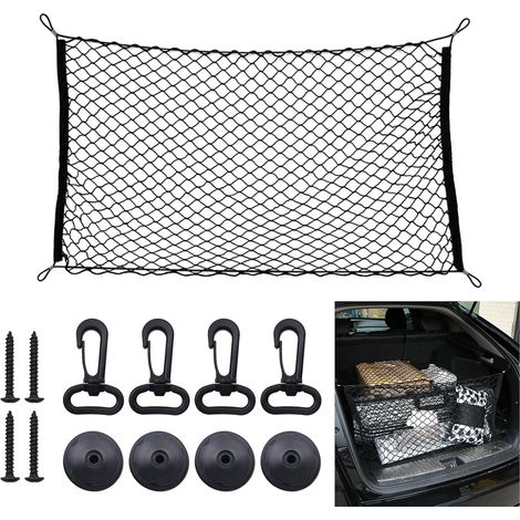 Red de almacenamiento para maletero de coche 110×60cm - Elástica con 4 ganchos - Se adapta a la mayoría de los coches (1/5)