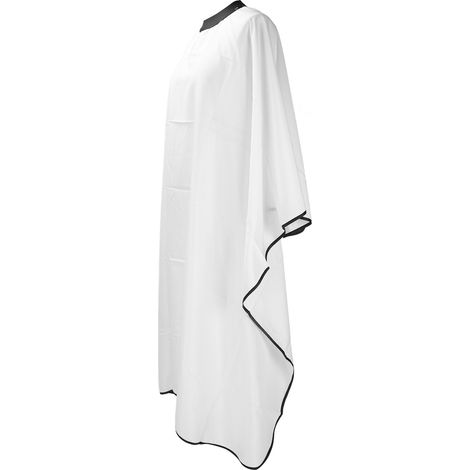 Tablier de coiffure imperméable et ajustable, en tissu blanc, idéal pour la coupe de cheveux en salon. (1/5)