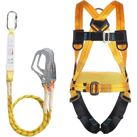Harnais de Sécurité avec Longe, Harnais Anti Chute, avec 2 Grandes Boucles et 2 Longes de 2 m, Ceinture Réglable, Portante 100 kg, pour le Travail Aérien, les Hommes, Approuvé EN361, EN354 et EN355 (1/5)