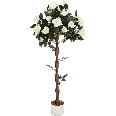 Rosal artificial, flores realistas, diseño que no requiere mantenimiento, blanco, 120 cm - 1 unidad (1/2)