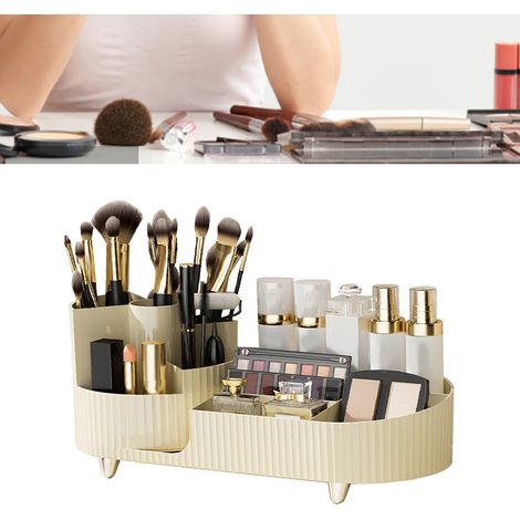 Kosmetik-Organizer mit großem Fassungsvermögen, Perforation und drehbarer Trennwand, weiß (1/5)