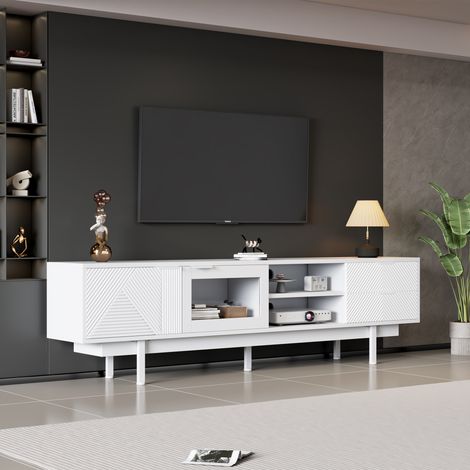 Meuble TV moderne et simple 2004050,5 cm, meuble bas avec 2 portes et 2 tiroirs, meuble TV avec grand espace de rangement, meuble de salon avec une capacité de charge totale de 45 kg, adapté pour 80 p (1/5)