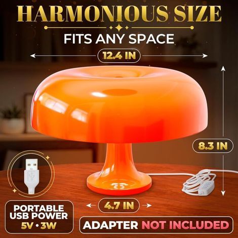 Lampe champignon LED, lampe de table orange, lampe chevet et bureau, design moderne