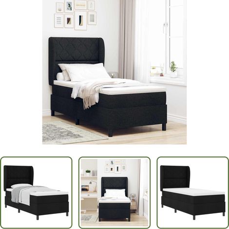 vidaXL Tête de lit réglable - Lit à ressorts avec matelas Noir 100 x 200 cm tissu (1/5)