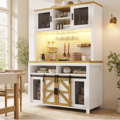 Hochschrank 120/40/174,5 cm in Weiß mit LED, USB-Anschluss und Schiebe- und Drehtüren (1/5)