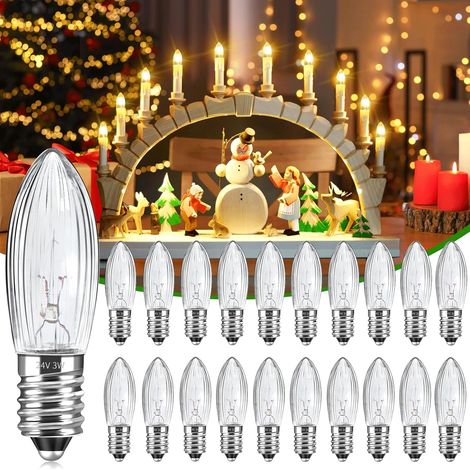 Lot de 20 Ampoule E10, 24V 3W Blanc Chaud, Culot à vis petite taille pour Guirlandes