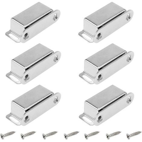 Pack of 6 stainless steel magnetic latches, door magnets, magnetic closures, magnet for cabinet doors, furniture, strong magnet up to 6 kg, with screws for drawers
