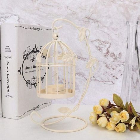 Chandelier / Bougeoir - - Cage à oiseaux - Blanc - Fer - Vintage (1/4)
