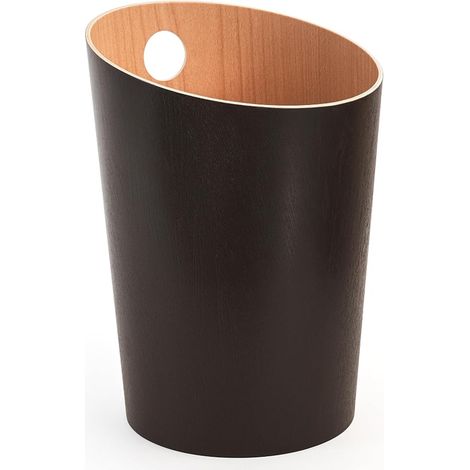 Design Waste Paper Bin Unique Bin for Office, Bedroom, Children's Room, and More Real Wood Veneer Desk Bin Brown (1/5)