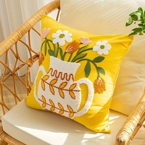 BelleRise - 1 coussin brodé de tulipes et de roses, style français (44,98 × 44,98 cm) — Coussin de canapé (garnissage non inclus) (1/3)