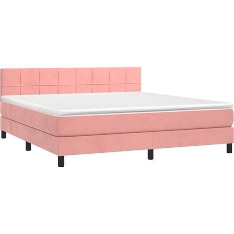 Box Spring Bed with Mattress&LED Pink 180x200cm Velvet vidaXL
