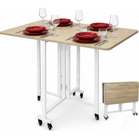 Tavolo Pieghevole da Pranzo Scrivania Multiuso con Ruote Quercia 100x80x75cm (1/5)