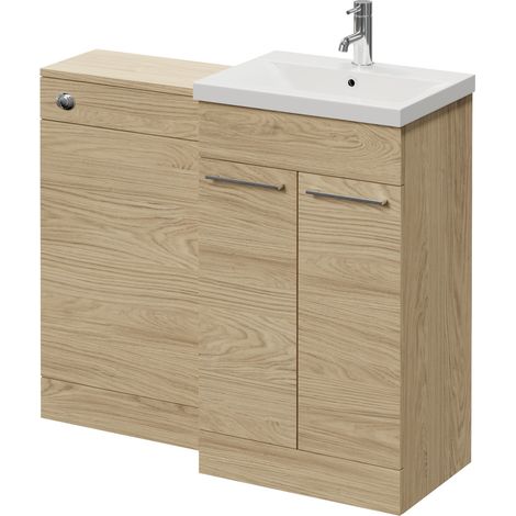 Napoli 390 Light Oak 1000mm 2 Door Vanity Unit Toilet Suite with Glide Basin - 1000mm - Chrome 160mm HandleWithout Kingston Toilet Pan
