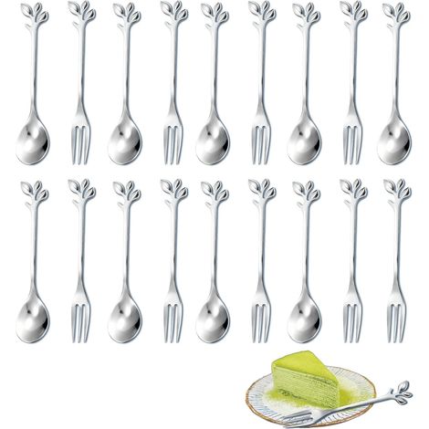 Lot De 16 Cuillere A Cafe Et Fourchettes à Dessert, Acier Inoxydable Petites Cuillères Et Fourchette En Feuille, Lavable Au Lave-Vaisselle Couverts De Table Pour Maison, Mariage, Café, Fêtes (1/5)