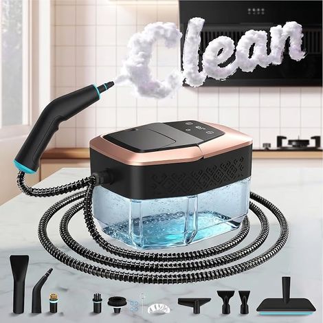 Portable Electric Steam Cleaner Hand Spray Glass Sofa, Home, Kitchen, Car, 6 Levels Adjustment, 1.8L, Heating 15s, Temperature Display