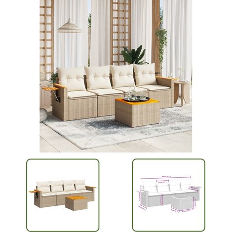 The Living Store 5-tlg. Garten-Sofagarnitur mit Kissen Beige Poly Rattan - Gartenmöbel - Sofa Set - Rattan Möbel - Outdoor Sofa - Gartenlounge (1/3)