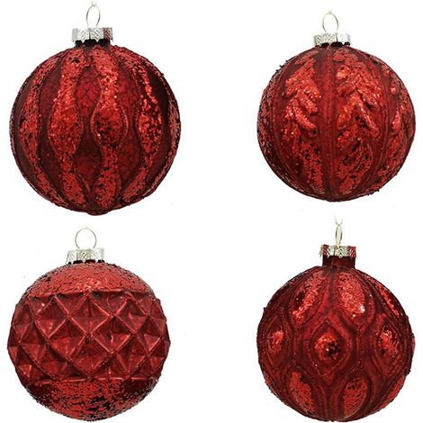 Palline in vetro soffiato rosse decorazioni per albero di natale addobbi sfera cm 8 natalizia set 4 particolari (1/5)