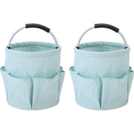 2pcs Sac Outil Jardin Pliable Seau – Camping Récolte Panier Salle de Bain Lavage avec Poignée Intérieur Extérieur, Bleu Clair (1/5)