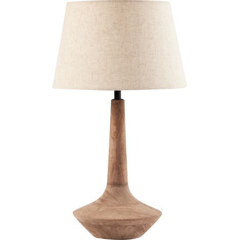 Lámpara de mesa moderna pantalla de lino de algodón 54 cm una luz base de madera de mango marrón oscuro Godawari