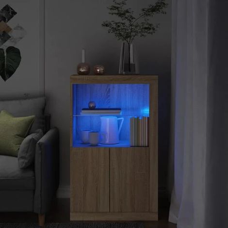 Meuble d'appoint avec éclairage LED, couleur chêne Sonoma (1/5)