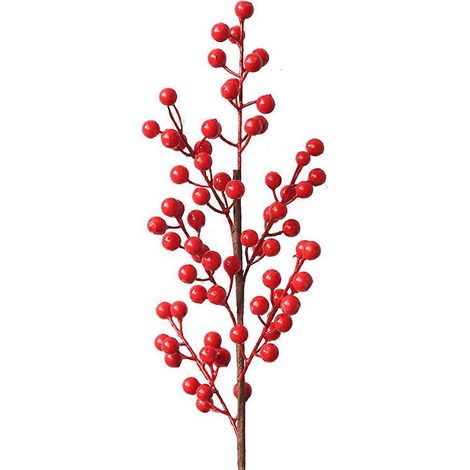 Künstliche rote Beeren mit Stiel, 6 Zweige, Stechpalmenbeeren-Imitation, künstliche Blütenfrüchte für Weihnachts- und Frühlingsfest-Arrangements, Vasendekor, Blumenstrauß
