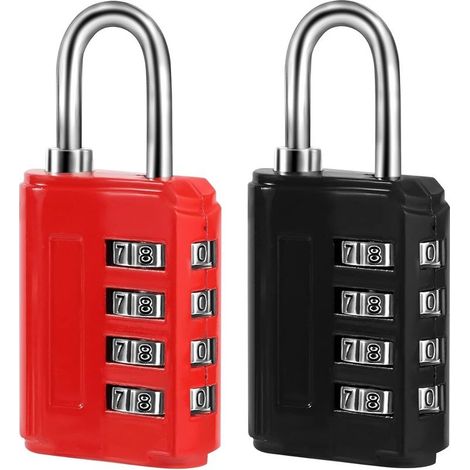 2 Pack 4 Digit Combination Lock, Small Metal College Code Lock for Luggage Locker Gym (Red, Black) (1/4)