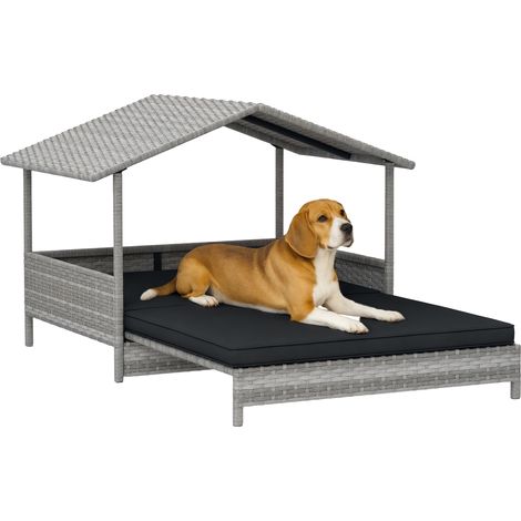 PawHut Extendable Rattan Dog House w/ Water-Resistant Roof, Cushion Charcoal grey (1/5)