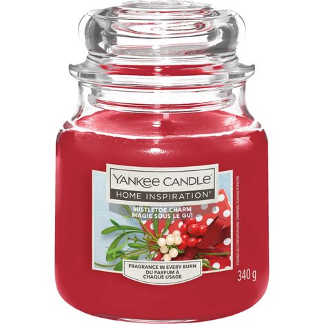 Yankee Candle Duftkerze Mittleres Glas Mistletoe Charm 340 g, rot Duftkerze
