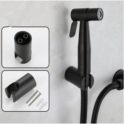 NALOOKAMIC Robinet de toilette à main noir avec pulvérisateur pour bidet et douchette Shattaf en acier inoxydable pour salle de bain froide
