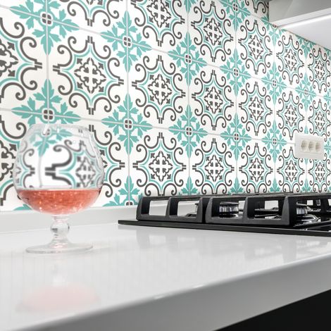Sticker Mural Carrelage adhésif Cuisine Salle de Bain - 60 STICKERS CARREAUX DE CIMENT AZULEJOS PACO - 60stickers15x15cm (1/5)