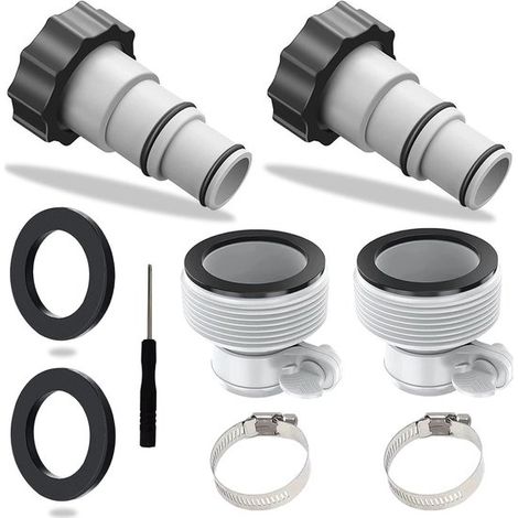 Kit de 4 adaptateurs pour piscine, raccord 1,25 pouce vers 1,5 pouce, étanchéité renforcée avec joints en gel et colliers de serrage (1/5)