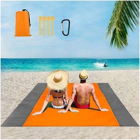 Tapis Plage Imperméable,Couverture Pique Nique Anti Sable,Couverture Plage Légère,avec Sac De Rangement,Mousqueton Et 4 Clous De Fixation,Convient pour La Plage,Camping,Pique Nique (1/5)