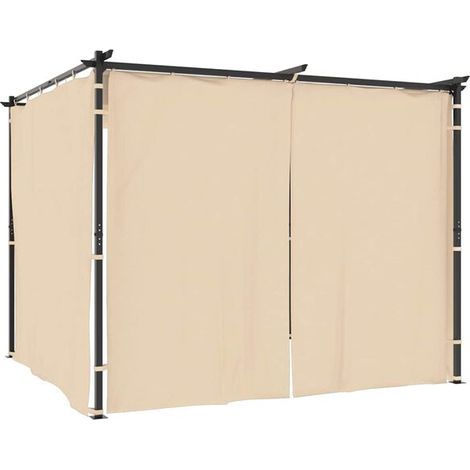 Gazebo de 3x3 mètres, avec rideaux, structure en acier beige. (1/5)