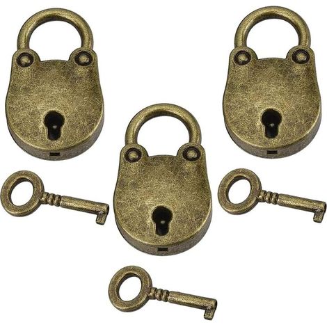 Juego de 3 mini candados vintage, candados con llave para taquillas, candados pequeños, mini candados para maletas, candados con llave en forma de oso para equipaje pequeño y taquillas. (1/5)